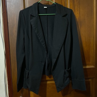 黑色棉質單釦短版外套 前短後長設計罩衫