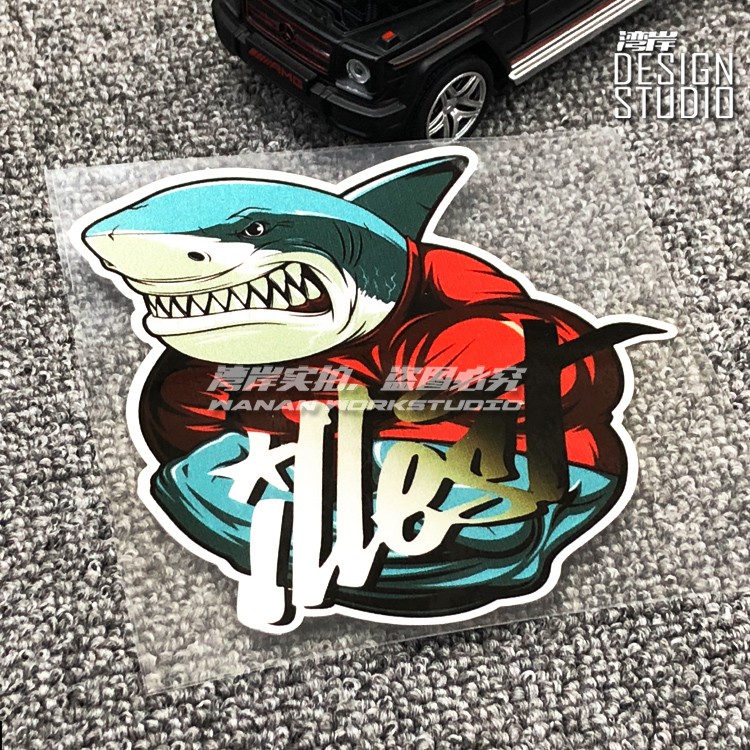 【現貨】
_最速灣岸車貼 肌肉鯊魚男貼紙illest Shark鯊魚貼紙 彩色反光車貼