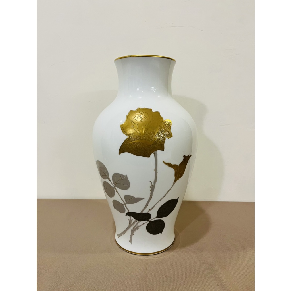OKURA 大倉陶園 金蝕花瓶 日本製 高36cm、瓶身寬21、瓶口寬11.5