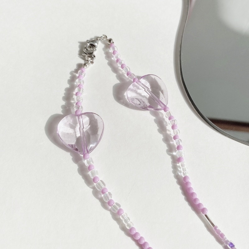 ♡ Blinghood :: 紫の愛心冰塊 :: 串珠 口罩鏈 項鍊