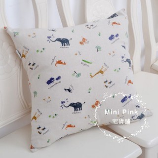 宜家ZAKKA風格 動物英文名稱塗鴉 棉麻抱枕(含枕心) 45*45cm【A360-1】