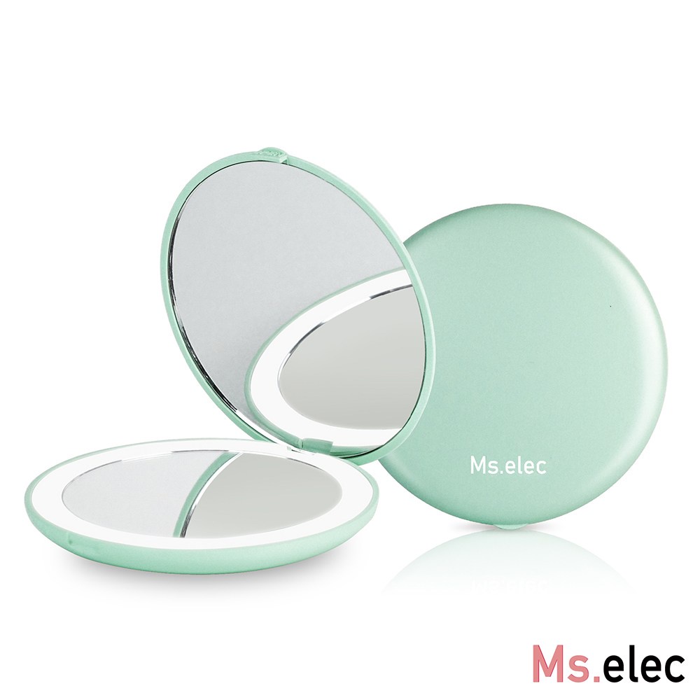 【Ms.elec米嬉樂】LED迷你補光化妝鏡 (薄荷綠/隨身鏡/粉餅鏡/LED鏡)