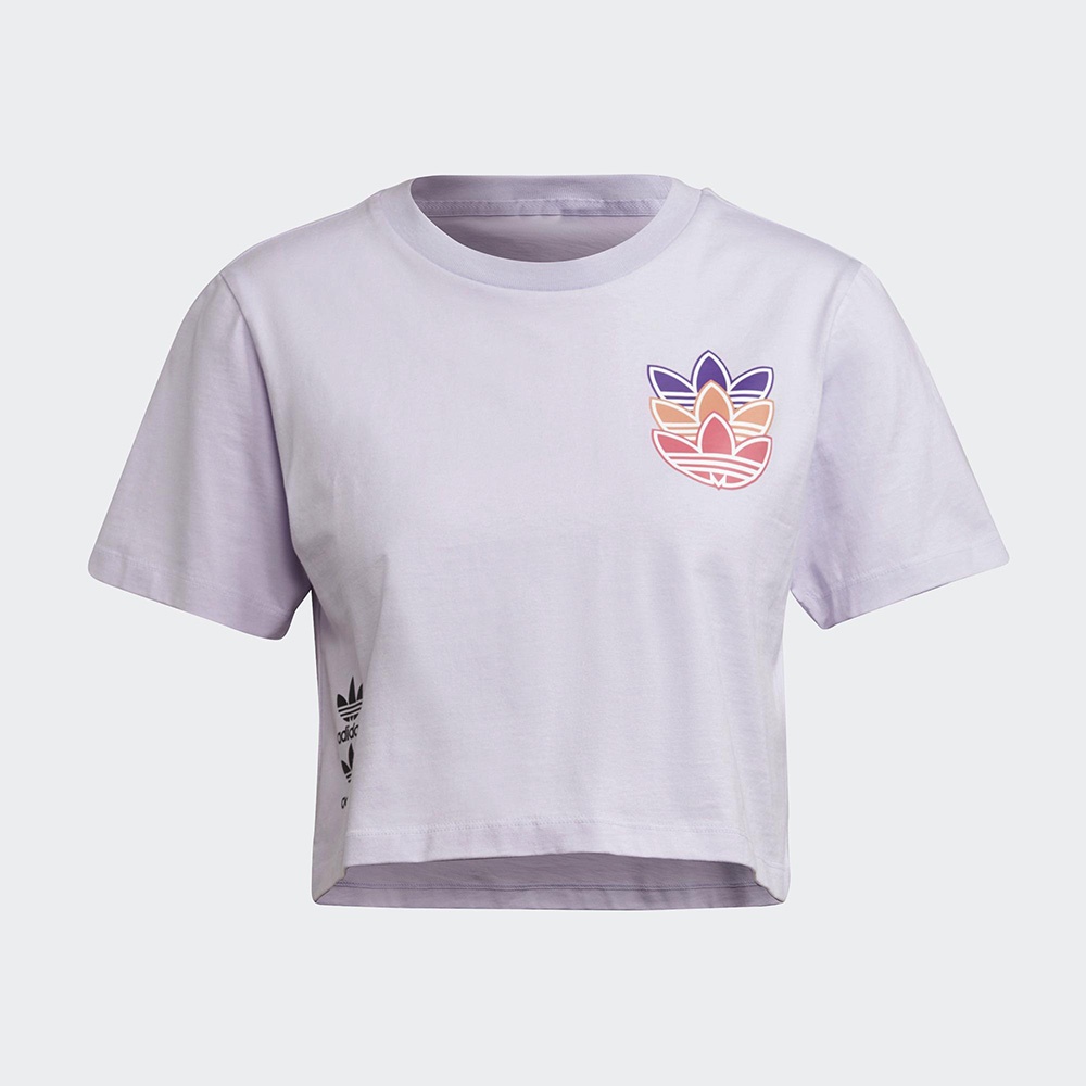 Adidas ORIGINALS Logo 女裝 短袖 T恤 短版 三葉草 純棉 紫【運動世界】H22754