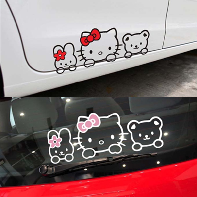 汽車貼紙 Hello Kitty 卡通可愛可愛粉色女孩反光裝飾門窗擋風玻璃保險槓後備箱摩托車