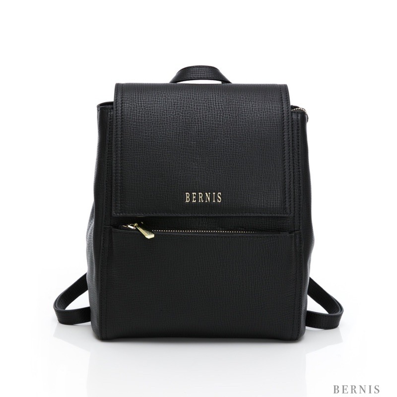 BERNIS十字紋系列 掀蓋後背包-黑色 柔軟牛皮 學院風 20811BK
