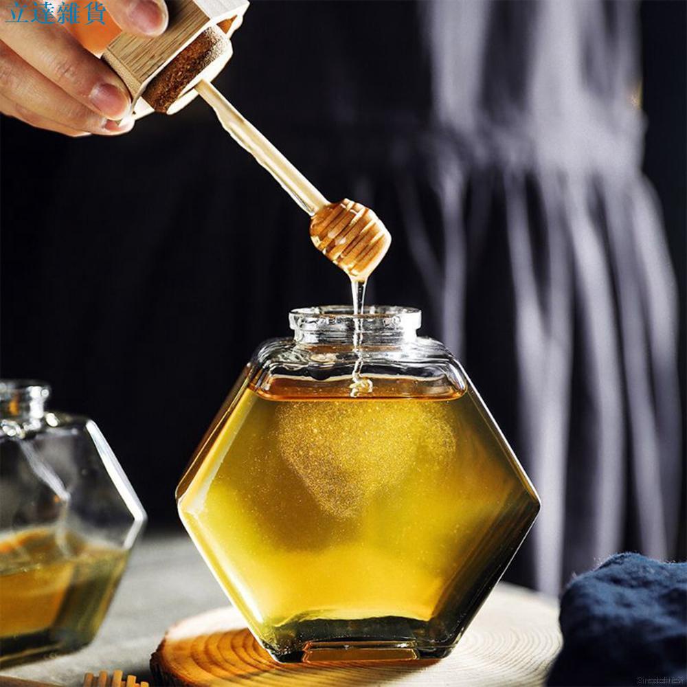 【免運優品】收納瓶蜂蜜瓶帶木攪拌棒透明玻璃瓶加厚竹木蓋廚房工具