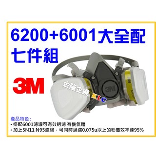 【天隆五金】(附發票) 3M 6200+6001 有機濾罐 濾毒罐 +5N11+501 大全配 半面式防毒面具