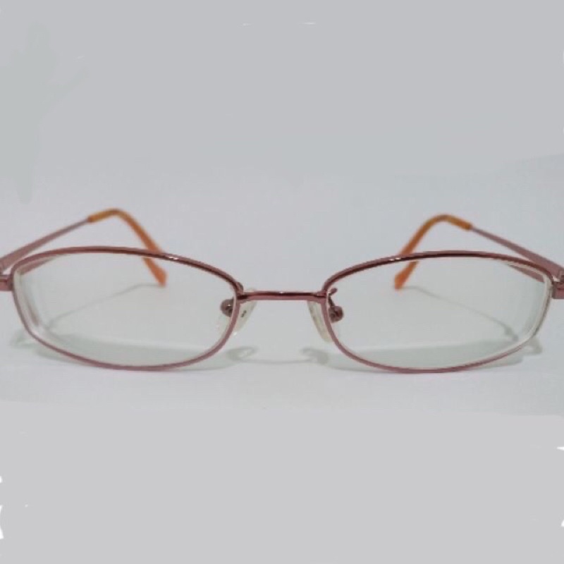 ｜二手｜眼鏡行 扁方框眼鏡 鏡框 玫瑰色 粉紅色 鈦眼鏡 鈦金屬 金屬眼鏡 文青眼鏡 細框眼鏡