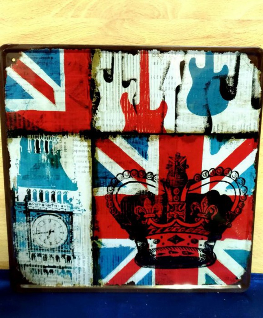 台灣現貨30*30店面壁飾  英國國旗皇冠復古鐵牌