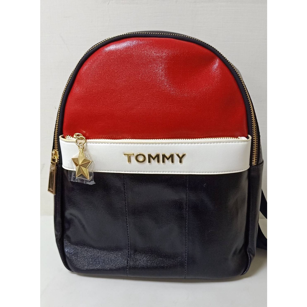 Tommy Hilfiger平行輸入金色logo經典配色 深藍 紅色 白色 環保皮製品後背包／青春活力時尚(399免運)