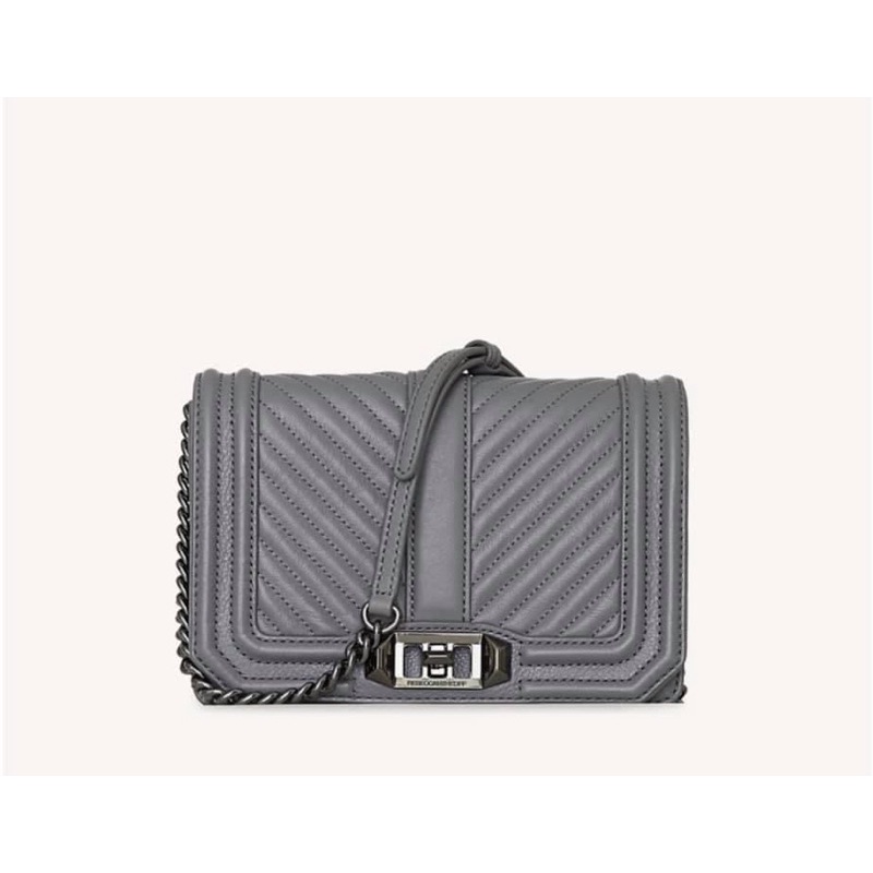 全新Rebecca Minkoff  Chevron Small love Grey 拿鐵灰斜紋小方包/側背包/肩背包