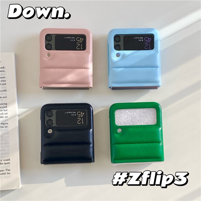 SAMSUNG 時尚皮革羽絨服手機殼適用於三星 Z Flip 3 Flip3 Flip4 Flip5 糖果色防震保護套