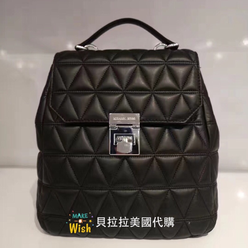 ╰°＊貝拉拉美國代購＊°╮MICHAEL KORS MK Logo 小羊皮 小香 菱格紋 後背包 黑  0