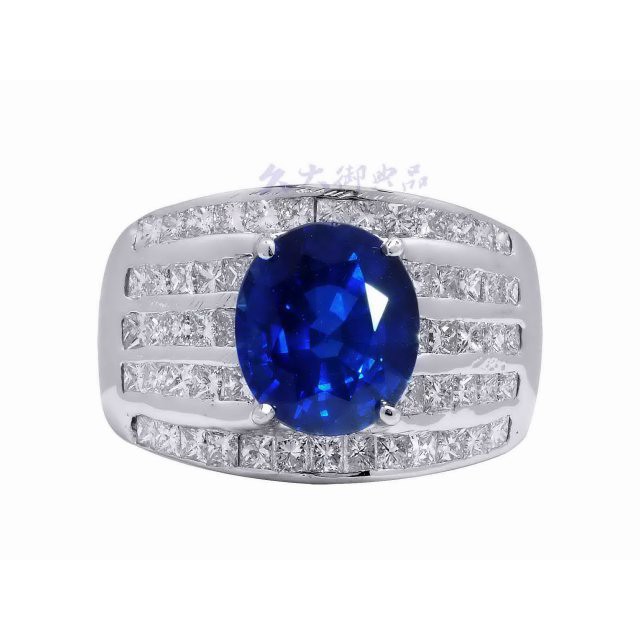 國際GRS證 頂級皇家藍 天然藍寶石戒指 5克拉 男戒 白K金打造  商品編號：F29599