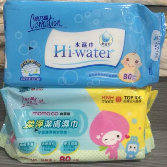康乃馨HI-Water水濕巾80抽/momocm柔淨潔膚濕巾