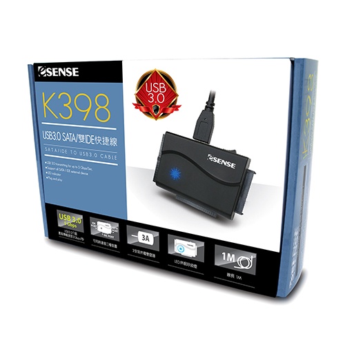 含發票~Esense K398 USB3.0 SATA/IDE 快捷線 支援2.5吋/3.5吋/5.25吋 硬碟轉USB