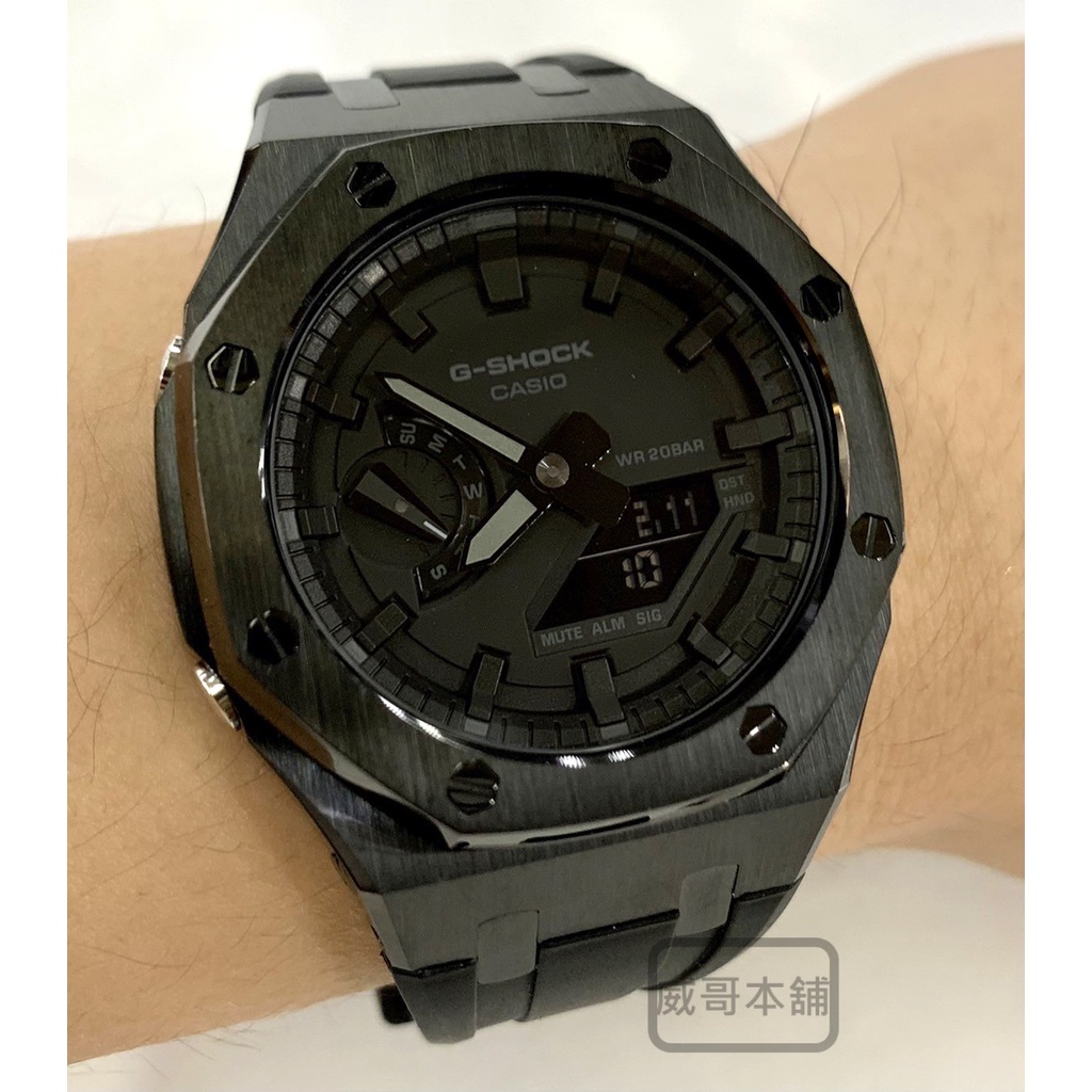 【威哥本舖】G-Shock 全新鋼殼膠帶改裝實品 GA-2100改裝 GA-2100-1A1 已改含錶（黑殼黑帶）