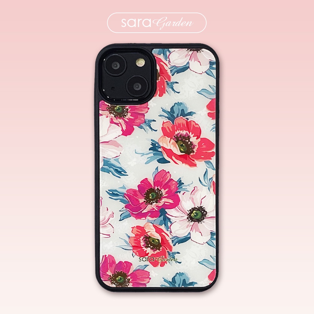 Sara Garden iPhone 12 13 Pro Max Mini 鋼化玻璃手機殼防摔殼保護殼 紅花碎花