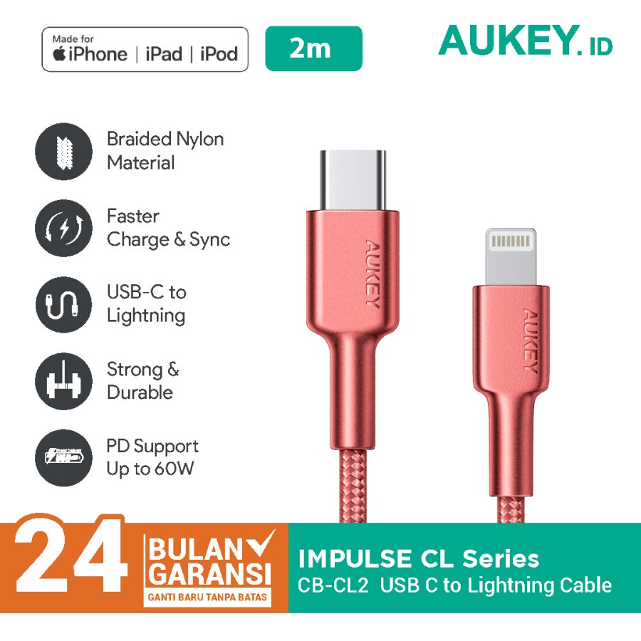 Aukey CB-CL2 尼龍編織 USB-C T0 閃電電纜, 用於 Iphone 500376