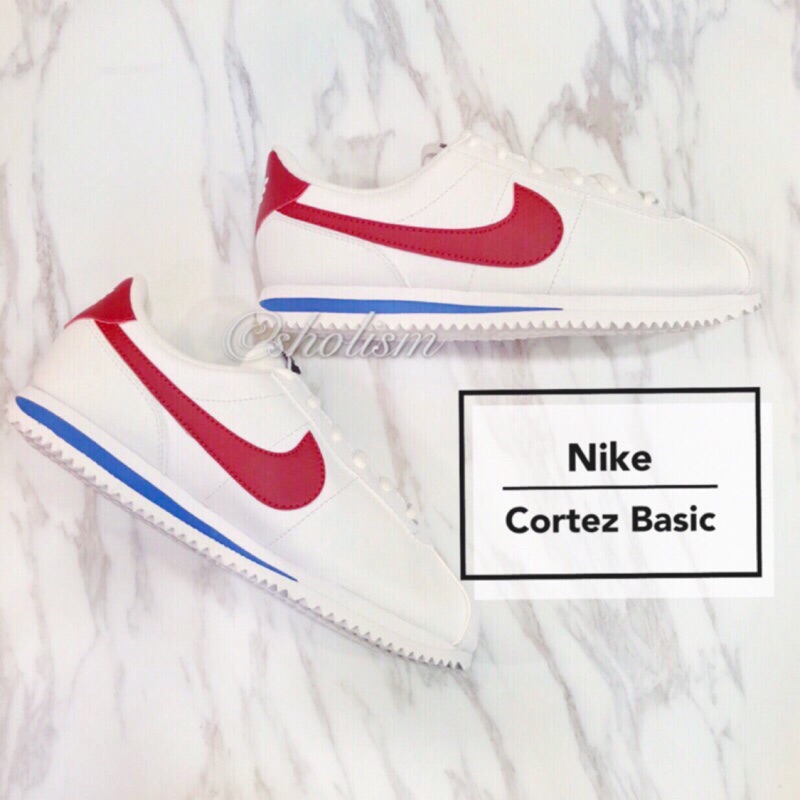 保證正品✨ nike CORTEZ BASIC SL GS 阿甘 皮革 白底 紅勾 女鞋 大童鞋