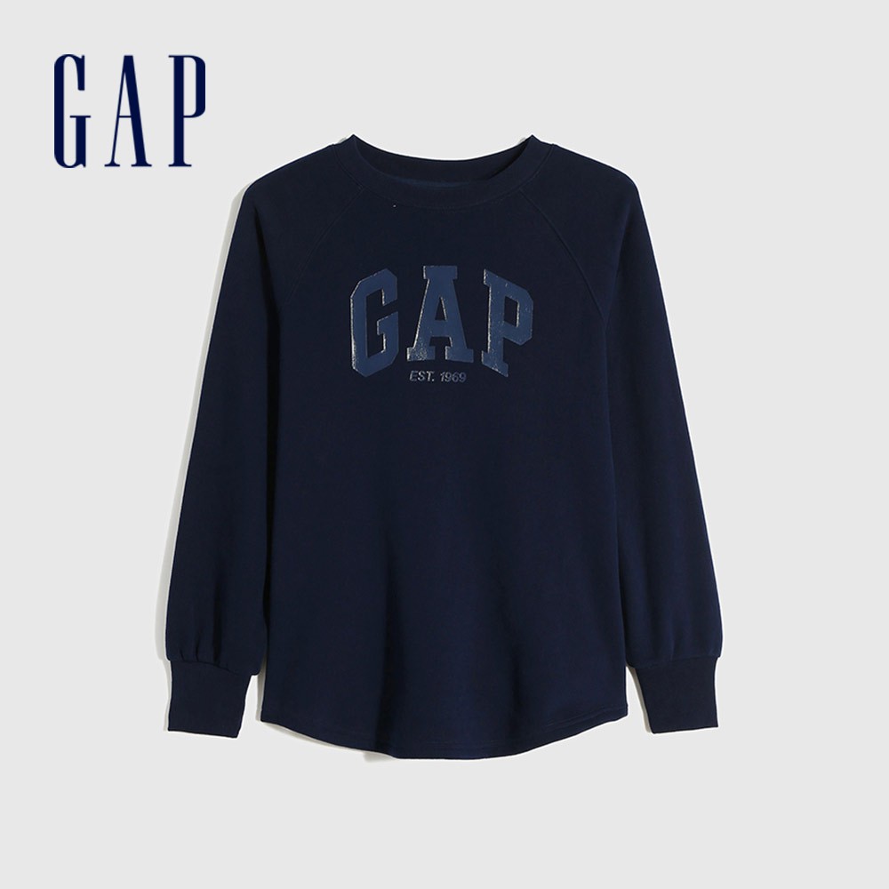 Gap 女裝 Logo刷毛大學T 碳素軟磨系列-海軍藍(656943)