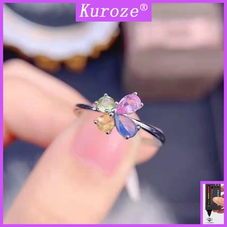 Kuroze INS 風格七彩碧璽戒指蝴蝶彩色寶石開口戒指