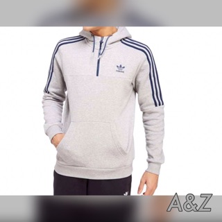 A&Z[現貨區]adidas trefoil half zip hoodie 三葉草灰色深藍條紋