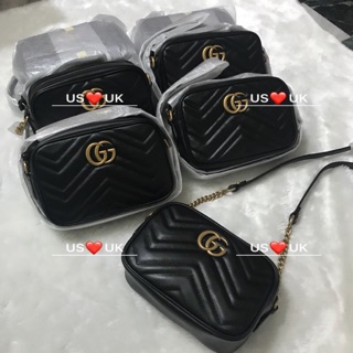 GUCCI GG Marmont系列仿舊金色雙G LOGO拉鍊肩背包