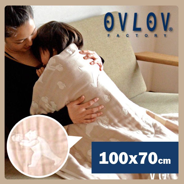 OVLOV 日本製六層紗小蓋被-熊和蘋果(米)  C-BKT-4017-BG-S