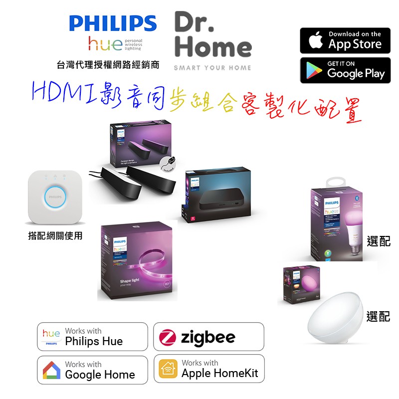 特價中-Philips Hue 家庭劇院HDMI影音同步包 客製搭配 橋接器+Play Bar+燈條 劇院 Party