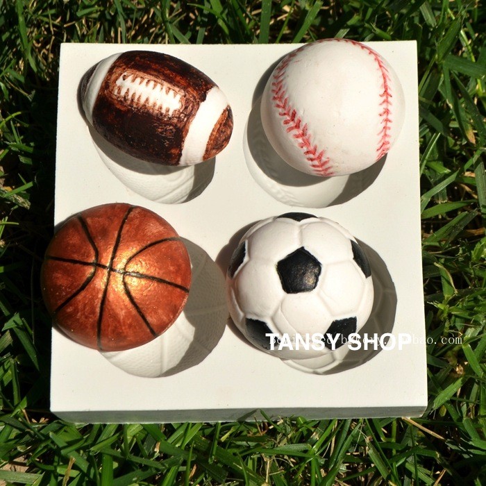 H01【TANSY SHOP】翻糖模具滿三件打八折！ 其他 球類足球籃球棒球橄欖球矽膠翻糖模具皂模巧克力模 超輕粘土模具