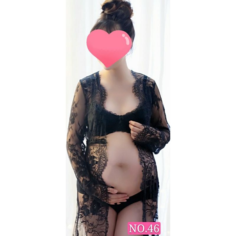 【出租】NO.46孕婦寫真服💕💕黑色蕾絲開杉式罩衫