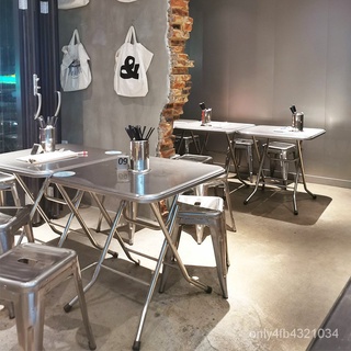 【戶外 折疊桌】工業風咖啡館小矮凳桌椅組閤網紅漢堡炸鷄店戶外不銹鋼折疊方桌子傢俱 XTK1