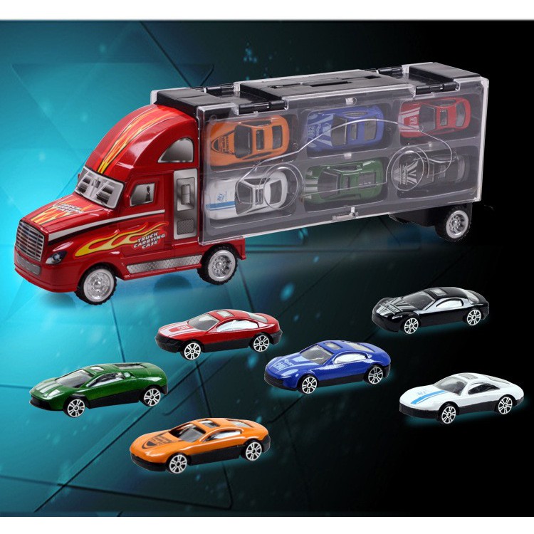 💓現貨 現貨💓兒童手提模型貨櫃車玩具(含12只合金小車)/仿真貨櫃車模型玩具/車中車🚚兼具玩樂與收納🚘