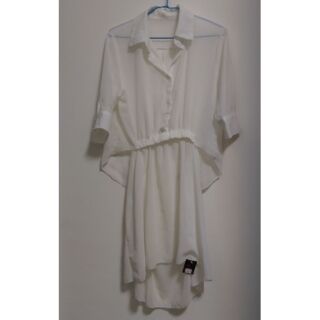 **HANI** 全新品 微透簍空腰間女神性感白色雪紡襯衫洋裝