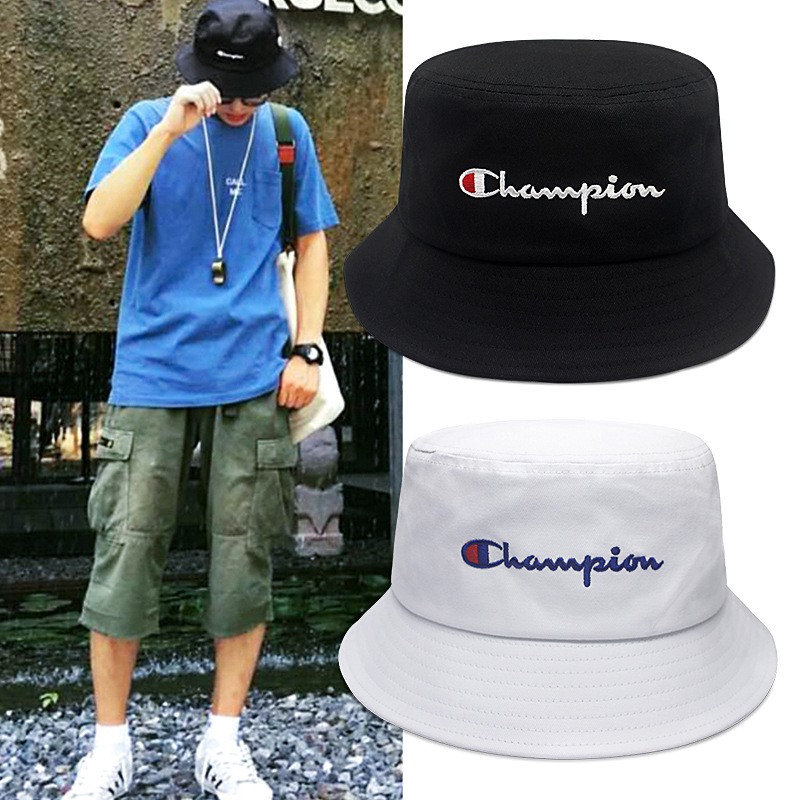Champion漁夫帽男女情侶款日系潮牌冠軍帽子字母刺綉logo 出游防曬遮陽盆帽刺綉漁夫帽 蝦皮購物