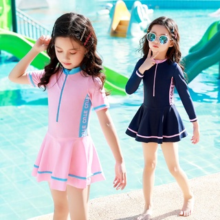 兒童泳衣女童長袖防晒連身女孩中大童韓國公主連身可愛洋氣泳衣