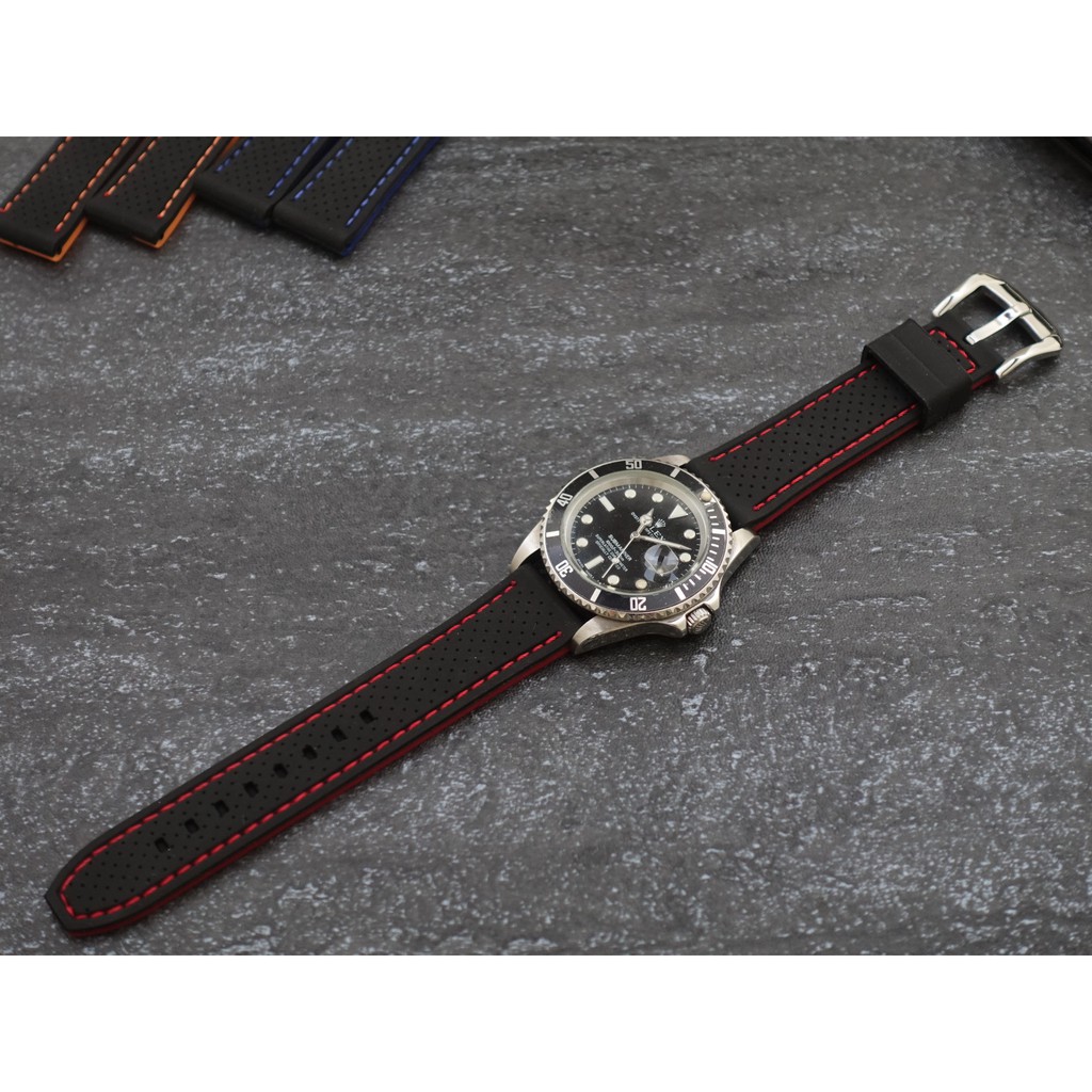 20mm （紅＋黑）雙色運動感矽膠錶帶,替代小沛 水鬼錶 潛水錶 DIVER seiko 各品牌相同規格表帶