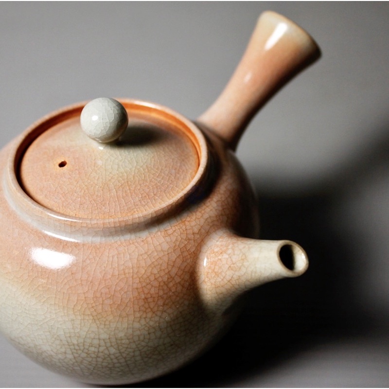 日本茶道具 北村和善 橫手急須 漸層粉釉 側把壺