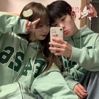 【COUPLE】💚奶綠色💚連帽外套國潮牌情侶寬鬆大LOGO貼布開衫衛衣女外套2022款