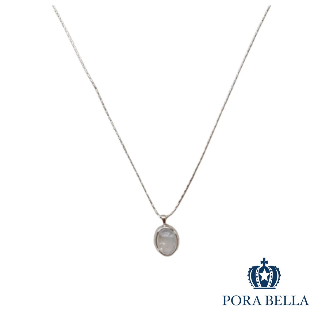 <Porabella>925純銀項鍊 時尚氣質橢圓天然水晶唯美項鍊 純銀項鍊 Necklace