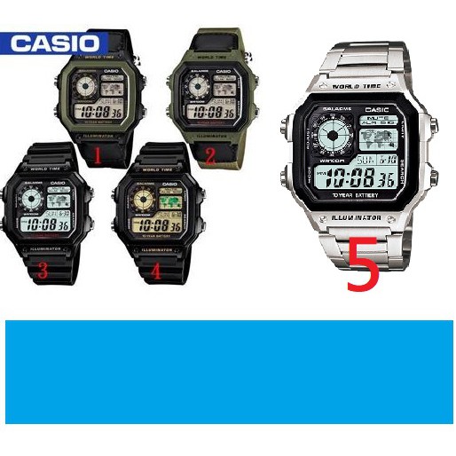 【天龜】CASIO地圖錶 世界時間 十年電池系列 雙時區顯示時間AE-1200WH GGG