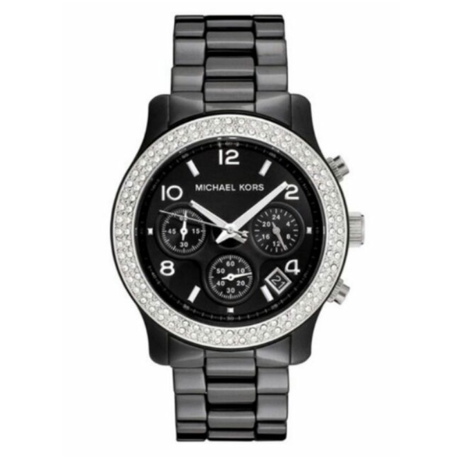 《MICHAEL KORS》（預購款式）奢華鑲鑽三眼腕錶-典藏黑銀-MK5190