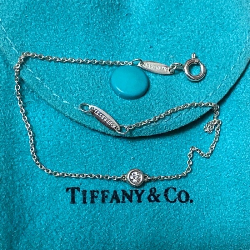 保證真品 蒂芬妮 Tiffany 單顆 5分 白色 鑽石 手鍊 手鏈 圓形 經典款 純銀 二手 正品 接近全新 蒂芙妮