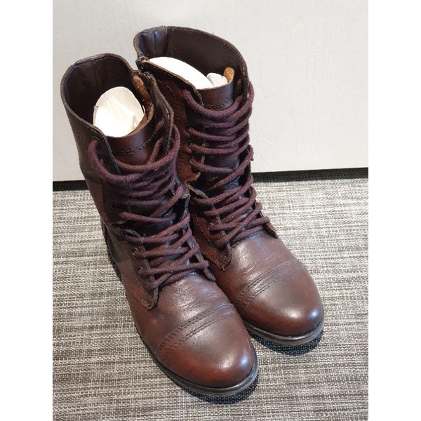 Steve Madden TROOPA 真皮綁帶中筒靴 咖啡色 US6.5