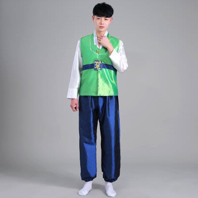 🌹手舞足蹈舞蹈用品🌹韓國表演服裝/傳統宮廷男士韓服-綠衣藍褲/購買價$1200元/出租價$400元
