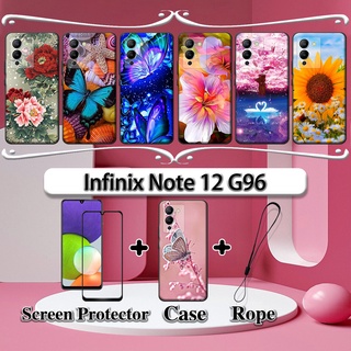 2 合 1 Infinix Note 12 G96 手機殼帶鋼化玻璃曲面陶瓷螢幕保護膜花