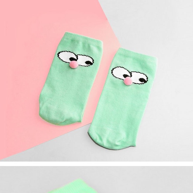 英國品牌Lazy Oaf Pom Nose Socks粉紅小丑鼻大眼睛短襪-淺綠色