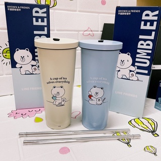 全家限量line friends雙層不銹鋼杯/附不銹鋼吸管