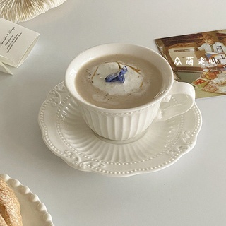 纯白陶瓷浮雕咖啡杯ins高颜值马克杯欧式下午茶餐具一整套仪式感